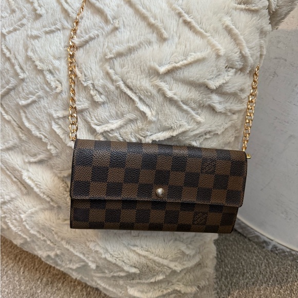 Louis Vuitton Damier Ebene Wallet on Chain with Gold Chain Strap - Picture 15 of 15